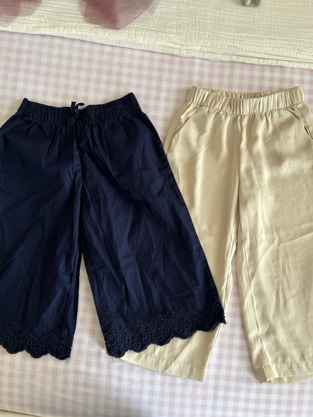 H&M Kids Wide-Leg Pull-On Shorts in Navy and Cream
